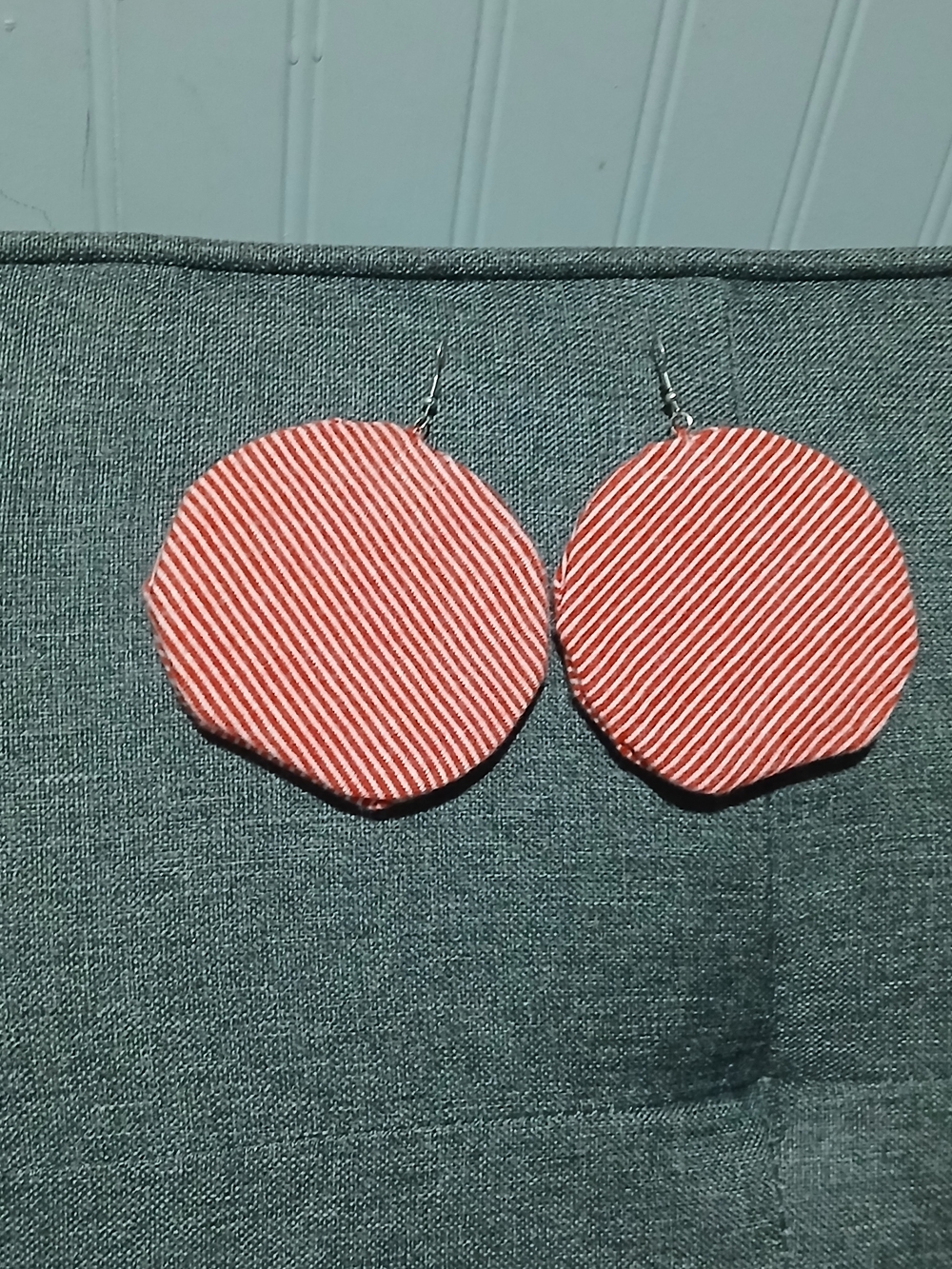 Striped Red Round Drop Earrings with Hook - Women Jewelry